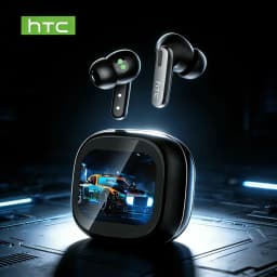 سماعات أذن لاسلكية HTC NE46 TWS مع تقنية البلوتوث 6.0، مراقبة معدل ضربات القلب، علبة شحن ذكية، إلغاء الضوضاء، صوت ستيريو عالي الجودة، مترجم ذكي بالذكاء الاصطناعي