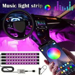 LED سيارة الموسيقى شرائط مصباح 48 المصابيح USB الذكية بلوتوث APP التحكم مقاوم للماء متعدد الألوان RGB سيارة الداخلية جو شرائط مصباح