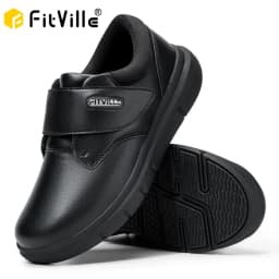 FitVille أحذية رجالية واسعة للغاية أحذية جلدية لمرضى السكري المشي لكبار السن أصابع العظام أقدام منتفخة دعم قوس غير قابل للانزلاق