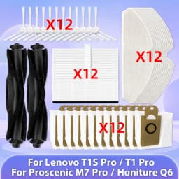 متوافق مع Lenovo T1S Pro / T1 Pro / Proscenic M7 Pro / Honiture Q6قطع الغيار الاكسسوارات غطاء فرشاة جانبي رولر فلتر هيبا قماش ممسحة كيس غبار