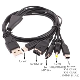 كابل 1.2 متر كابل شحن سريع 5 في 1 USB لعبة شاحن سلك الحبل لـ 3DS XL NDS Lite NDSI LL Wi I U GBA PSP