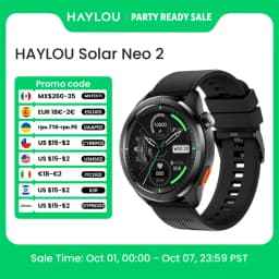ساعة ذكية HAYLOU Solar Neo 2 مع ميزة المكالمات الصوتية، شاشة AMOLED عالية الدقة 1.43 بوصة، مراقبة صحية على مدار 24 ساعة، أكثر من 150 وضعًا رياضيًا، مقاومة للماء 1ATM