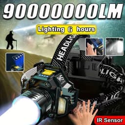 كشافات LED قوية محس حركة المصباح 18650 قابلة للشحن COB رئيس مشاعل عالية الطاقة رئيس مصباح الصيد العلوي