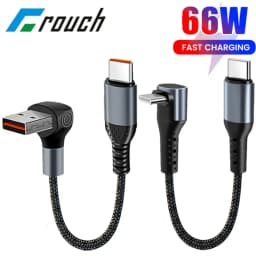 Crouch 90 درجة كابل قصير USB نوع C إلى نوع C 6A 66 واط شحن سريع 25 سنتيمتر 50 سنتيمتر قوة البنك USB C كابل آيفون هواوي Xiaomi