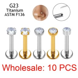 10 قطعة ترصيع الأذن Threadless G23 التيتانيوم الأنف قطعة دفع دبوس Labret الشفاه خواتم أقراط الغضروف اللولب ثقب المجوهرات بالجملة