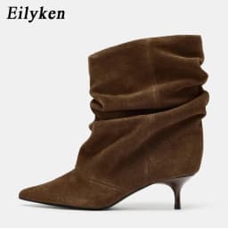 Eilyken الشتاء أشار تو حذاء من الجلد النساء مطوي أحذية بوت قصيرة الإناث الرجعية أنيقة مصمم فام بوتاس دي موهير