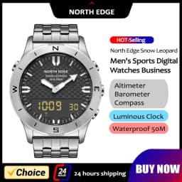 NORTH EDGE ساعة رقمية رياضية للرجال مقاوم للماء 50 متر مقياس الارتفاع بارومتر البوصلة الأعمال الفاخرة ساعة رجالي في الهواء الطلق Smartwatch