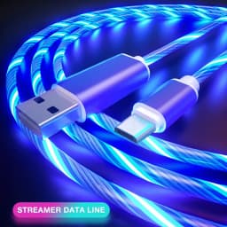 كابل متوهج كابلات شحن الهاتف المحمول LED ضوء مايكرو USB نوع C شاحن لسامسونج Xiaomi iPhone 14 13 سلك شحن