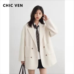 معطف صوف نسائي جديد من CHIC VEN، فضفاض بلون موحد، متوسط الطول، ذو وجهين، كبير الحجم، سترات خارجية للسيدات في المكتب، خريف وشتاء 2026