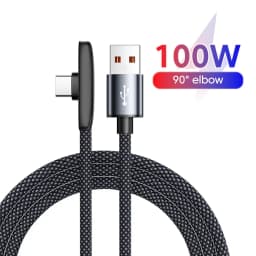 شاحن USB-C فائق السرعة 100 واط 6 أمبير مع كابل بيانات منسوج بزاوية 90 درجة من النوع C بطول 1 متر/1.5 متر/2 متر لأجهزة سامسونج وهواوي وهونور وأندرويد