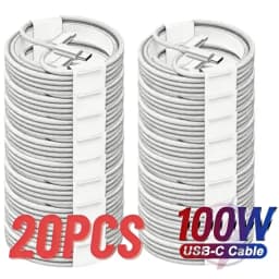 20 قطعة كابل شحن سريع USB-C إلى USB-C بقوة 100 واط لأجهزة آيفون 16 و15 و17 برو ماكس وآيباد وشاومي وسامسونج وجوجل وهونور، طول 1 متر