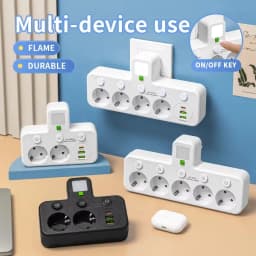مقبس كهربائي بـ 2/3/4 منافذ، قابس أوروبي، بدون أو مع سلك تمديد، منافذ USB من النوع C، خياران للمواصفات