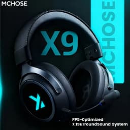 سماعة رأس لاسلكية MCHOSE X9 للألعاب بصوت محيطي 7.1، بلوتوث وتقنية 2.4 جيجاهرتز، ثلاثة أوضاع، غشاء بوليمر من رقائق الألومنيوم 53 ملم، سماعة رأس للرياضات الإلكترونية