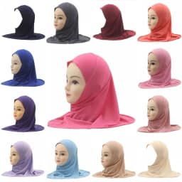 حجاب إسلامي للأطفال بنات عربية وشاح عمامة إسلامية شالات قبعة بلون سادة تناسب 2-6 سنوات ملابس أطفال حجاب فوري مباشرة