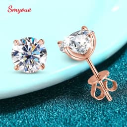 Smyoue 0.2-3CT لون الذهب الوردي مويسانيتي وأقراط للنساء تألق الكلاسيكية الزفاف مختبر قرط الماس النقي 925 الفضة