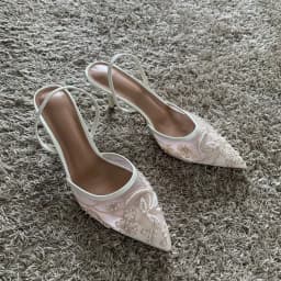 شبكة مطرزة رقيقة صندل كعب عالٍ النساء 2025 الصيف مثير Slingback أشار تو مضخات فستان أحذية امرأة Sandalias De Mujer