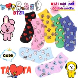 جوارب BT21 Koya RJ Cooky Shooky Tata بطول منتصف الساق، جوارب طويلة دافئة للخريف والشتاء بتصميم إبداعي عصري مطبوع عليها رسوم كرتونية أنمي للأزواج