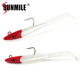SUNMILE طعم صيد سمك الأنقليس مع جيغ، طعم صناعي هجين ناعم راجلو 8.5 سم 8.4 جرام 2 قطعة/عبوة، طعم سباحة سالوات ووتر لسمك القاروص والبايك