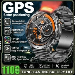 ساعات GPS عسكرية ببطارية 1100 مللي أمبير ساعة ذكية للرجال للرياضات الخارجية مع بوصلة ومصباح يدوي ومقاومة للماء حتى 10ATM وقياس معدل ضربات القلب ومكالمات بلوتوث