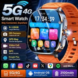 ساعة ذكية 2026 بشريحة SIM لجميع الشبكات 5G/4G، شاشة AMOLED 2.4 بوصة، ذاكرة وصول عشوائي 8 جيجابايت + 128 جيجابايت، كاميرا 1000 واط، GPS، واي فاي، متجر جوجل بلاي، مكالمات فيديو