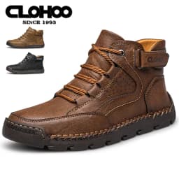 أحذية CLOHOO الرجالية المخيطة يدويًا عالية الجودة أحذية قصيرة من الجلد للرجال أحذية التنزه إصدار متخصص من العلامة التجارية