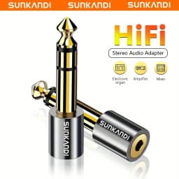 SUNKANDI 1/4 بوصة ذكر إلى 1/8 بوصة أنثى محول سماعة الرأس، 6.35 ملم إلى 3.5 ملم محول مقبس الصوت لمضخم الجيتار، سماعة الرأس