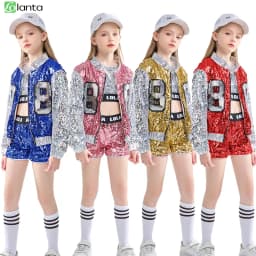 LOlanta الفتيات الترتر ملابس رقص البريق الهيب هوب فساتين رقص الجاز ملابس الرقص الحديثة 4-14 سنة