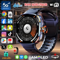 4G/5G Smartwatch 2.4 بوصة 720*720 Amoled أندرويد 10.0 900 واط كاميرا GPS WIFI بطاقة SIM 16GB + 256GB RAM 2100Mah بطارية ساعة ذكية