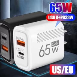 65 واط GaN شحن سريع USB نوع C شاحن الولايات المتحدة الاتحاد الأوروبي التوصيل PD 3.0 شحن سريع السفر الجدار شاحن لمحول الهاتف آيفون سامسونج