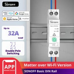 SONOFF BASIC-1GSP جهاز قياس الطاقة الأساسي للتركيب على سكة DIN بتقنية Matter عبر WiFi، يدعم تحميل 32 أمبير، مع تتبع فواتير الكهرباء، متوافق مع Apple Home