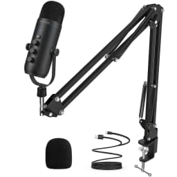 Haomuren Professional USB Streaming Podcast PC Microphone Studio Cardioid Condenser Mic Kit مع ذراع بوم لتسجيل YouTube