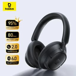 سماعات رأس لاسلكية Baseus Bass BH1 NC Lite ANC مع خاصية إلغاء الضوضاء بنسبة 95%، سماعات بلوتوث 6.0، عمر بطارية 80 ساعة، سماعات فوق الأذن.