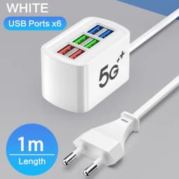 شاحن USB سريع 6 في 1 قطاع الطاقة محطة شحن سطح المكتب شحن سريع 1 متر سلك USB HUB مأخذ توصيل محول آيفون 16 المنزل