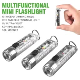 مصباح يدوي LED قوي للاستخدام الخارجي، مصباح محمول صغير للمفاتيح، شحن USB، مصباح تحذير طوارئ فائق السطوع مع خاصية الالتصاق المغناطيسي