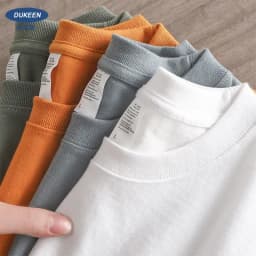 Dukeen 280gsm تي شيرت ثقيل كبير الحجم للرجال صيفي بأكمام قصيرة تي شيرت قطني بلون سادة تي شيرت غير رسمي قطعة واحدة