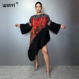 فستان قفطان غير منتظم من WINYI بأسلوب دبي، بأكمام منتفخة مرنة ومطوية، مناسب كغطاء للشاطئ، فستان فاخر للعطلات والحفلات والسهرات.