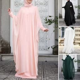 أزياء رمضان الإسلامية للربيع والخريف، رداء جديد من جنوب شرق آسيا مكون من قطعتين، فستان فضفاض برقبة دائرية وأكمام الخفافيش