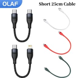 كابل USB نوع C قصير من أولاف بطول 25 سم للشحن السريع، كابل USB-C إلى لايتنينج لهواتف آيفون وهواوي وشاومي وبنوك الطاقة والهواتف المحمولة