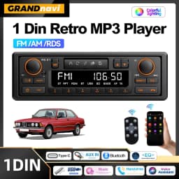راديو سيارة ريترو 1DIN مع مشغل MP3 وبلوتوث ودعم FM وAM وRDS وQC3.0 لسيارات بورش وفولكس فاجن ومرسيدس وبي إم دبليو ولاند روفر وأودي وألفا روميو