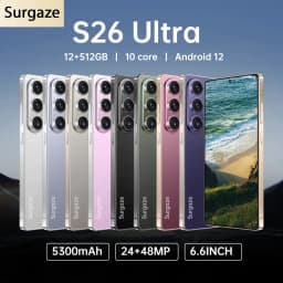 هاتف ذكي SURGAZE S26 Ultra الإصدار العالمي، شبكة 5G، نظام أندرويد، بطارية 5300 مللي أمبير، ذاكرة وصول عشوائي 12 جيجابايت، ذاكرة تخزين 512 جيجابايت، شاشة 6.6 بوصة، كاميرا 24+48 ميجابكسل، هاتف محمول بشبكة 5G