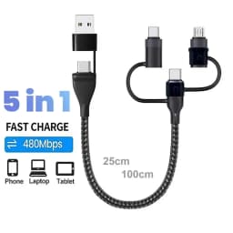 PD 65 واط 4 5 في 1 USB C كابل شحن سريع متعدد النايلون مضفر مزامنة بيانات الحبل USB A/C إلى نوع C/مايكرو آيفون سامسونج ماك بوك