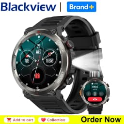 ساعة ذكية خارجية Blackview W50Pro مع مصباح LED وبطارية 960 مللي أمبير واتصال بلوتوث ومقاومة للماء IP67 وتتبع للياقة البدنية، هدية للرجال