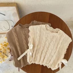 الفتيات محبوك سترة 2025 الربيع والخريف جديد الكورية الفتيات Webbed سترة دون أكمام 1-7 سنة موضة الطفل الأعلى