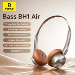 سماعات رأس لاسلكية Baseus BH1 Air بتقنية البلوتوث 6.0 مع خاصية إلغاء الضوضاء ENC، خفيفة الوزن 90 جرام، تغطي الأذن بالكامل، تدوم لمدة 80 ساعة