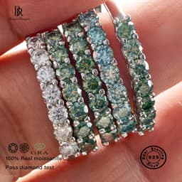 0.7CT D اللون VVS1 EX خاتم مويسانيتي مستدير 925 فضة خاتم الخلود المرأة المشاركة الزفاف الفاخرة الفرقة