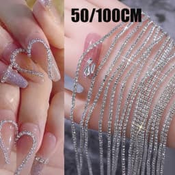 100/50 سنتيمتر طويلة فاخرة كريستال سلسلة مسمار السحر 1.5/2 مللي متر لامعة واضح/AB أظافر ماسية الفن المعادن الصلب الفرنسية مانيكير كريستال