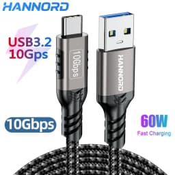 Hannord USB3.2 10Gbps USB A إلى USB C 3.2 Gen2 Type-C كابل نقل البيانات 3A 60W QC 3.0 شحن سريع لهاتف iphone Macbook SSD
