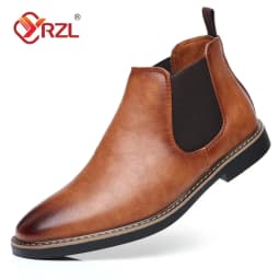 YRZL 39 ~ 47 الرجال تشيلسي الأحذية العلامة التجارية الرجعية مريحة بولي Leather الجلود حذاء من الجلد الرجال 2025 موضة الأسود براون أحذية رجالي