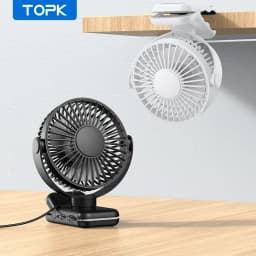 TOPK مشبك صغير محمول على المروحة، مروحة مكتب USB، 3 سرعات رياح هادئة 720 ° تدوير مروحة كهربائية شخصية، مراوح قائمة لغرفة المنزل
