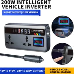 محول طاقة محمول للسيارة من 12 فولت إلى 110 فولت / من 24 فولت إلى 220 فولت مع 4 منافذ USB للشحن السريع، شاحن سيارة للسيارات والشاحنات وسيارات الدفع الرباعي والمركبات الترفيهية